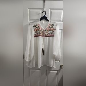 Truth White Peasant Blouse with Multicolor Embroidery